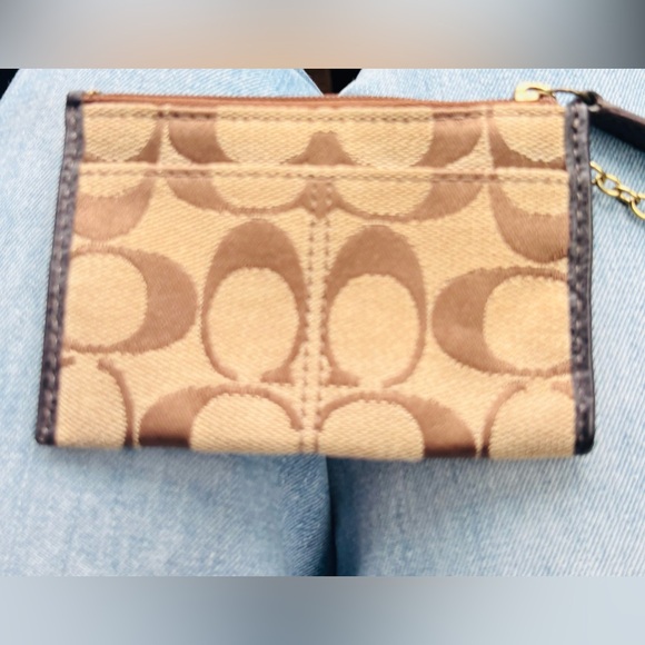 Coach Tan and Brown Signature Canvas Keychain Wallet - Picture 3 of 10